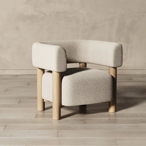 Beige armchair with wooden legs