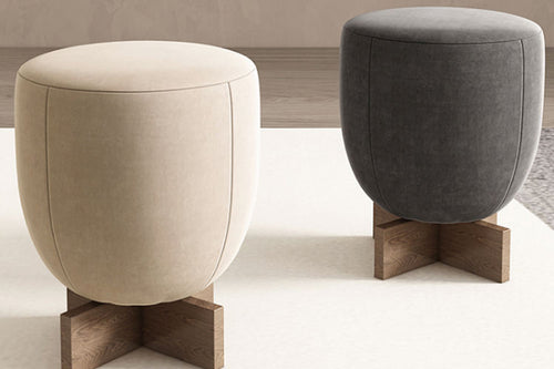 Two luxury round stools with wooden bases