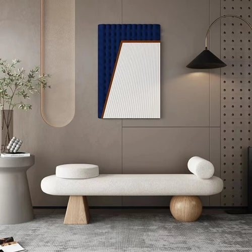 Japandi boucle bench with sculptural base