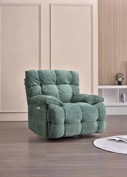 Side profile of Granny Smith colored Japanese-inspired recliner chair in reading nook