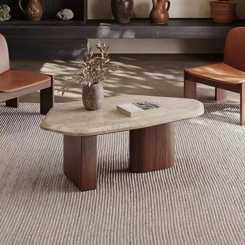 Stone coffee table with vase decor