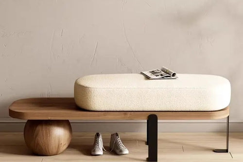 Japandi Style Wooden bench with round ball