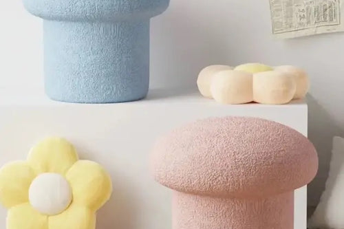 Blue pink modern shroom poufs