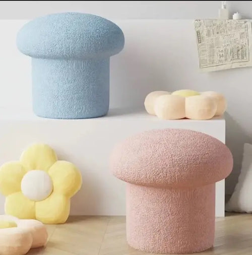 Blue pink modern shroom poufs