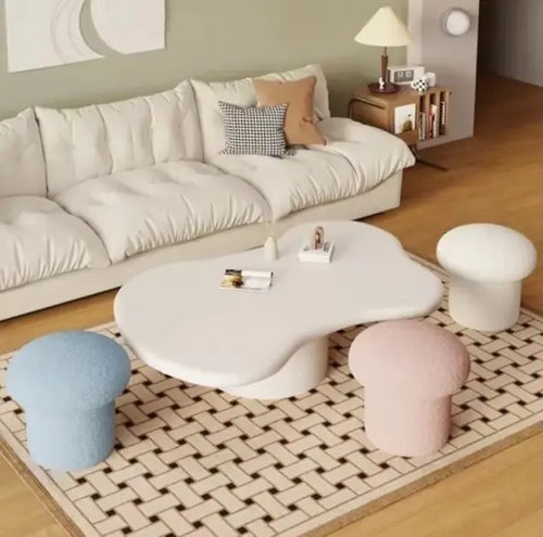 Stylish accent poufs in living area