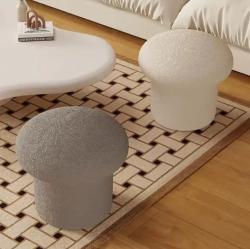Gray & white stylish poufs in living room