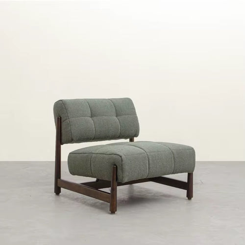Velin Luxury Accent Chair online by chair collective is a geometric chair in teak wood with soft and plush cushioning