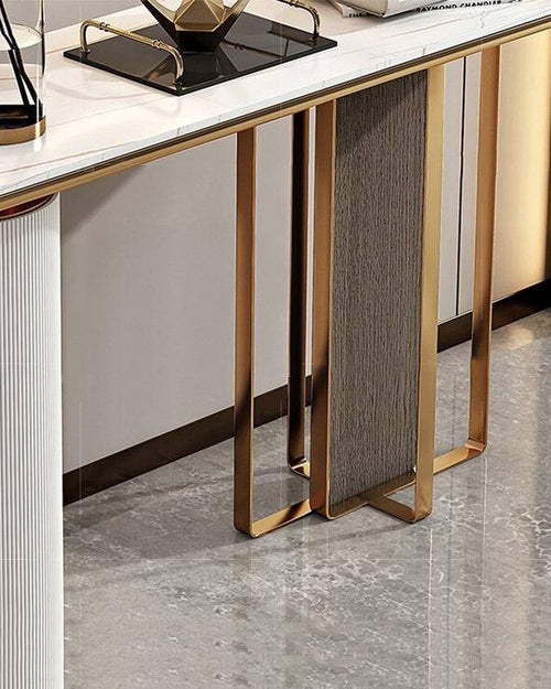 Close-up shot of the console table's top and base