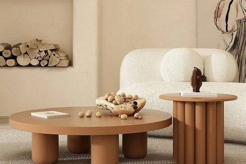 Round brown coffee tables set
