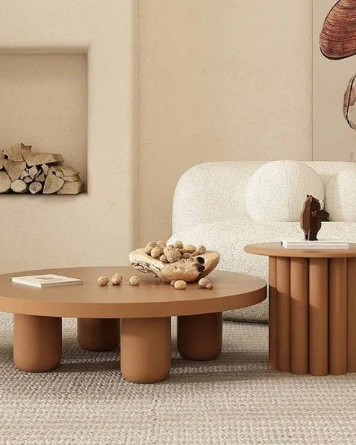 Round brown coffee tables set