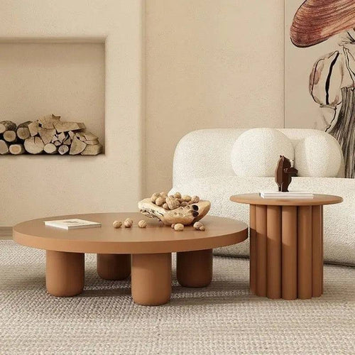 Round brown coffee tables set