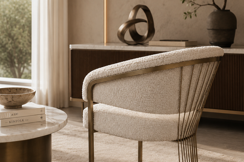 luxury boucle dining chair with stainless steel frame modern designer chair