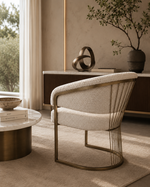luxury boucle dining chair with stainless steel frame modern designer chair