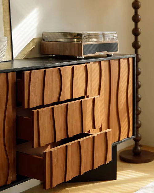 Atlantis wave‑pattern sideboard open drawers