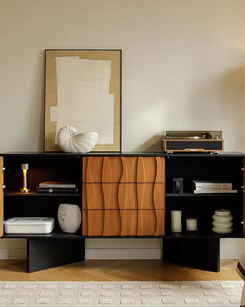 Atlantis modern wood buffet with sculpted drawers.