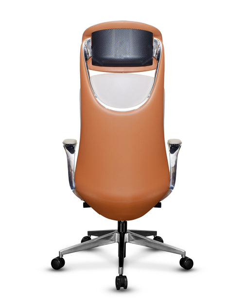 Office chair from back, highlighting futuristic design