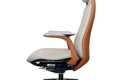 Side view of office chair with ergonomic armrests