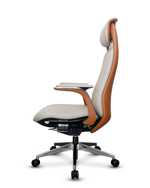 Side view of office chair with ergonomic armrests