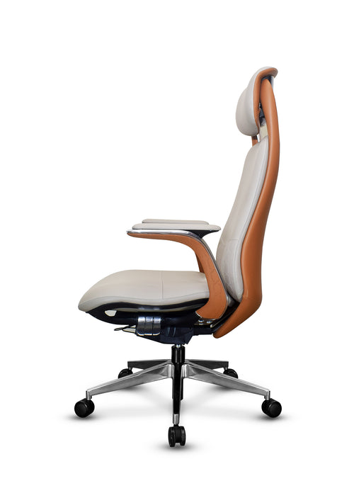 Side view of office chair with ergonomic armrests