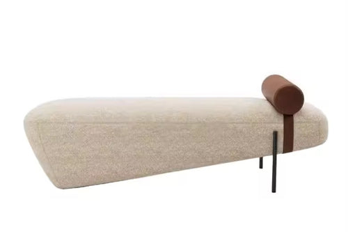 luxury ottoman bench with fabric upholstery leather bolster and metal legs modern design