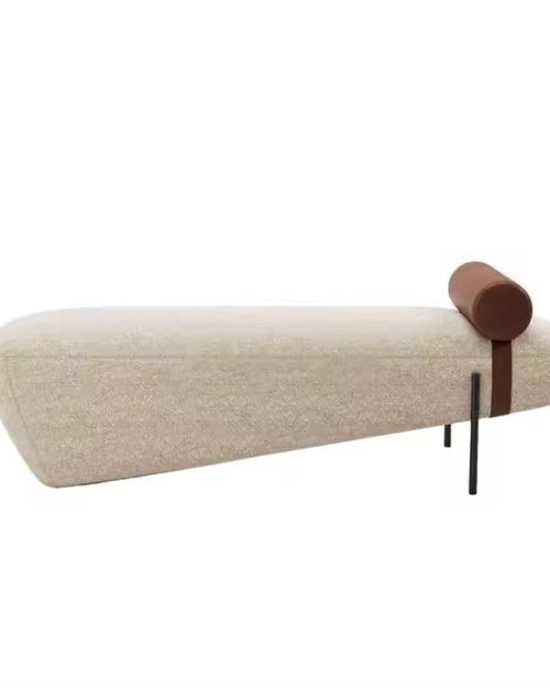 luxury ottoman bench with fabric upholstery leather bolster and metal legs modern design