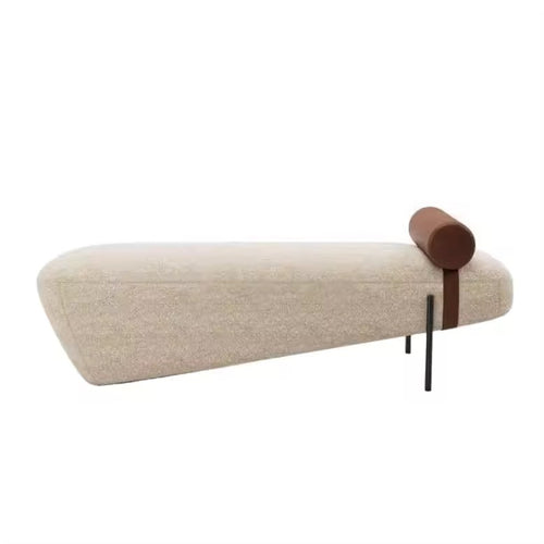 luxury ottoman bench with fabric upholstery leather bolster and metal legs modern design