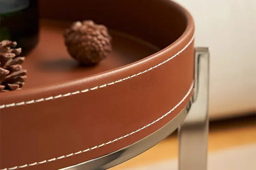 Closeup view of  brown Brian Tray Trolley