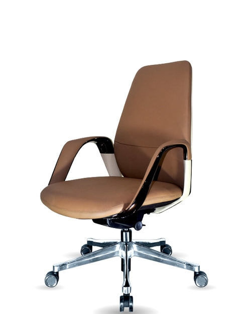 Side angle of brown clint boss medium chair 