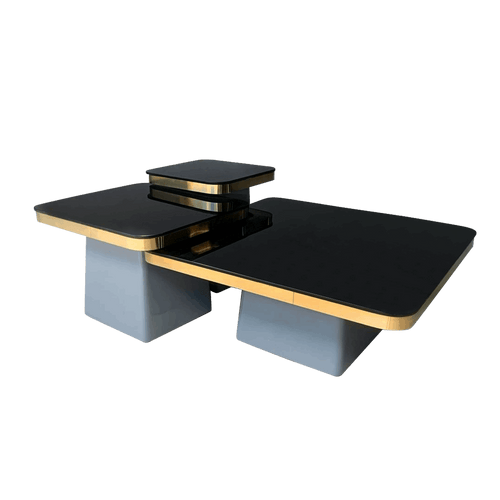 Coffee table with black top and grey base 