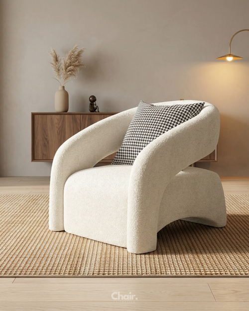 FUTURISTIC CHAIR DESIGN IN BOUCLE FABRIC