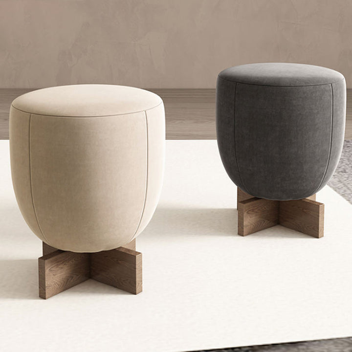 Cappadocia Pouf - Dome-shaped footrest with wooden X-base in neutral colors