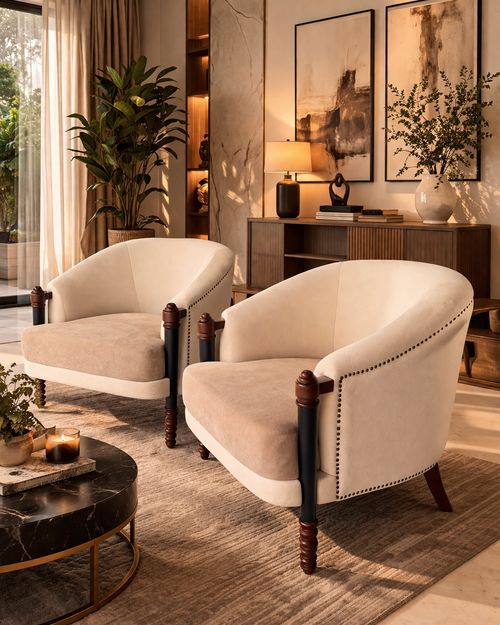 Discover the Cedar Accent Chair by Chair Collective. A contemporary accent chair with solid teak wood arms and legs, paired with modern upholstery for timeless comfort and durability.
