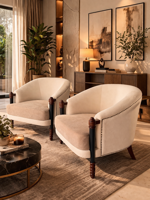 Discover the Cedar Accent Chair by Chair Collective. A contemporary accent chair with solid teak wood arms and legs, paired with modern upholstery for timeless comfort and durability.