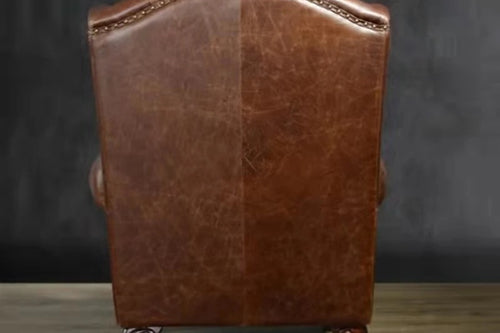 Back profile of brown leather chair