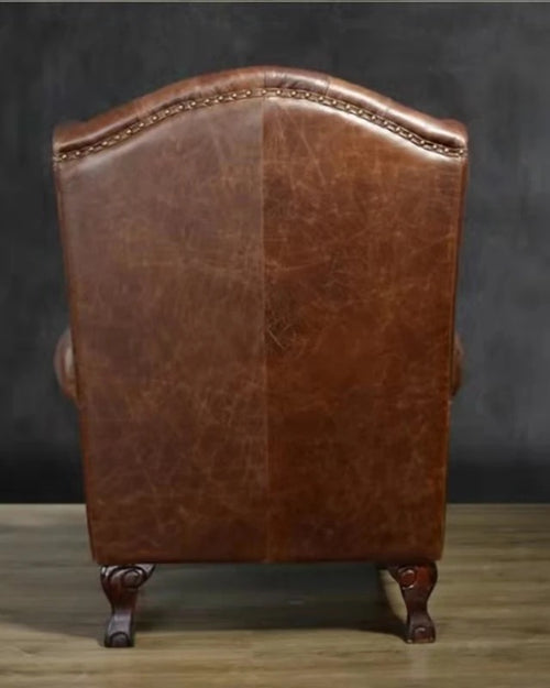 Back profile of brown leather chair