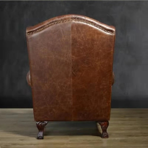 Back profile of brown leather chair