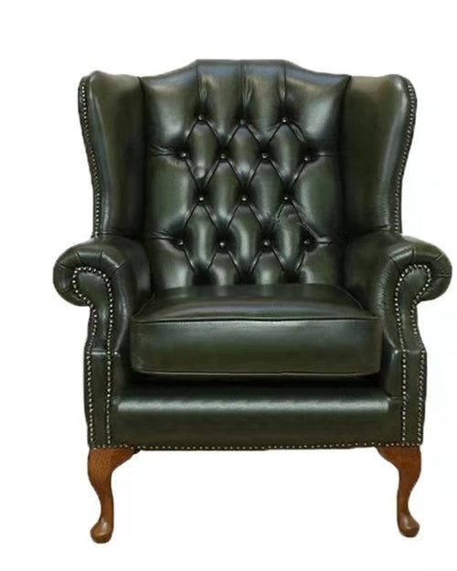 Green leather Chester chair front