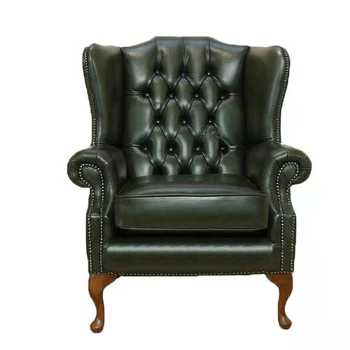 Green leather Chester chair front