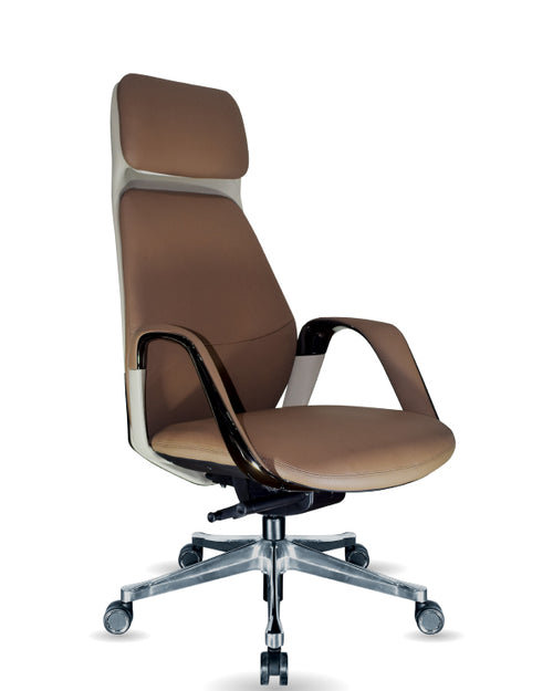 Front profile of brown highback clint boss chair 