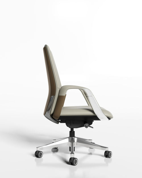 Side view of beige Clint boss medium chair 