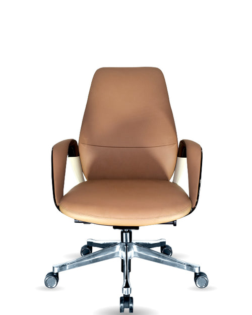 Front view of brown clint boss medium chair 