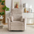 Close-up of striped fabric recliner with round arms