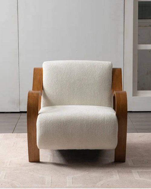 Front view of Corby wooden lounge chair 