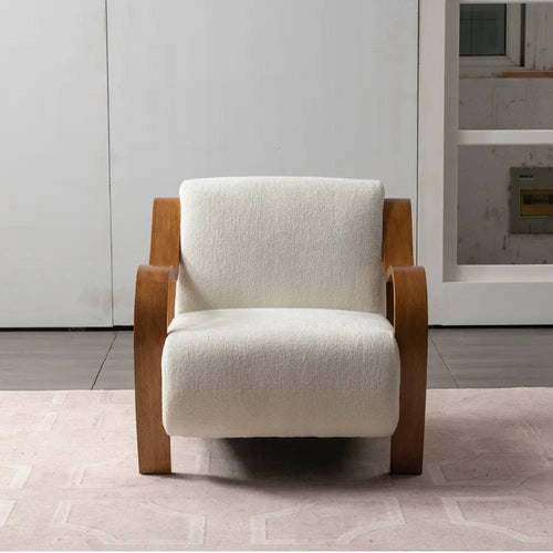 Front view of Corby wooden lounge chair 