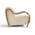 Side view of Corby chair with curved wooden arms