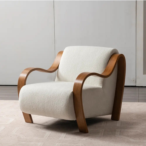 Corby chair featuring graceful curved wooden arms