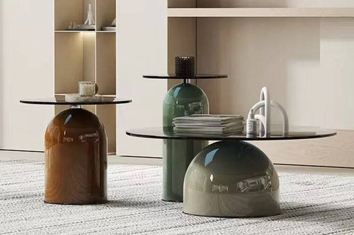 Croillo Table set with unique bases and glass tops