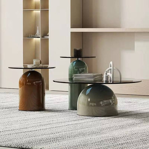 Croillo Table set with unique bases and glass tops