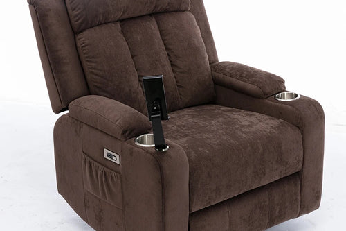 Dark Brown Cuban velvet recliner chair with cup holder and storage