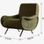 Green armchair with dimensions labeled 